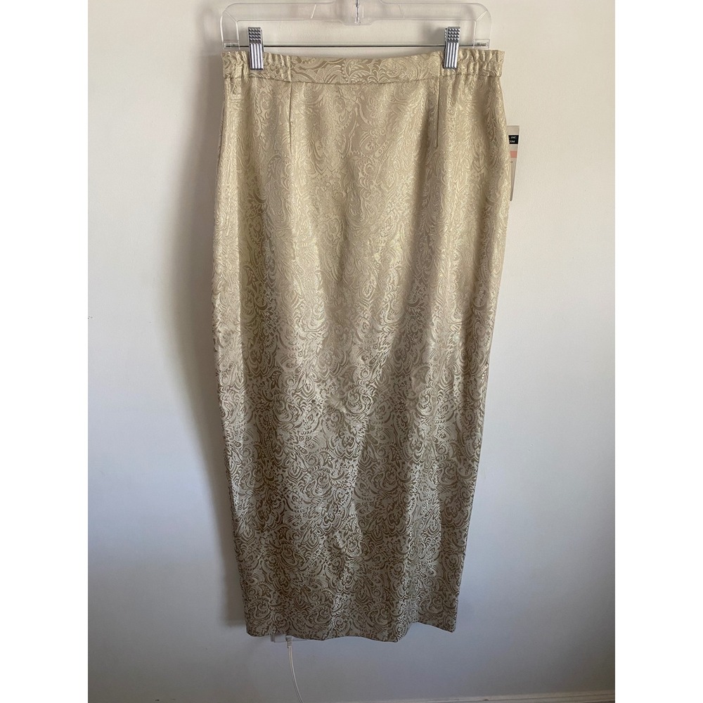 Cachet Champagne Gold Metallic Jacquard Maxi Skirt Formal Damask Size 10 NWT